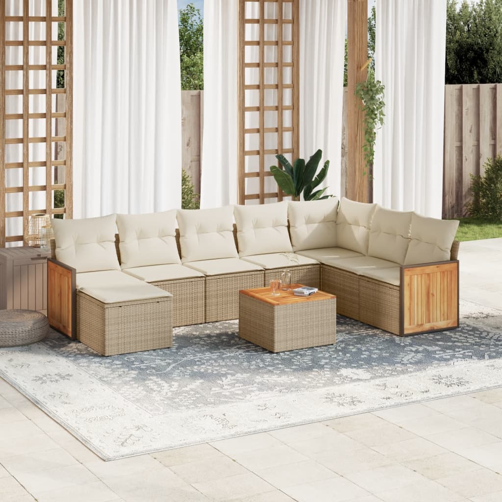 Soffgrupp För Trädgården Med Dynor 9 Delar Beige Konstrotting