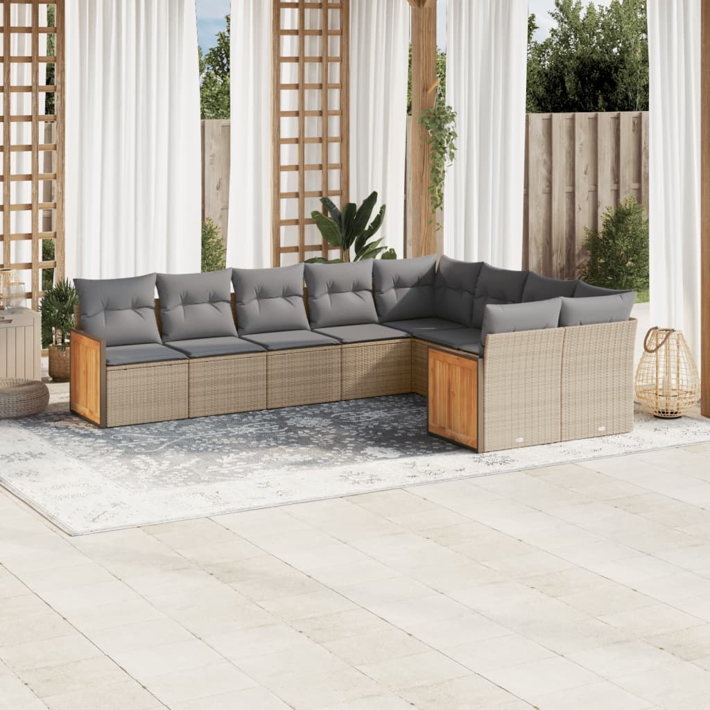 Soffgrupp För Trädgården Med Dynor 9 Delar Beige Konstrotting