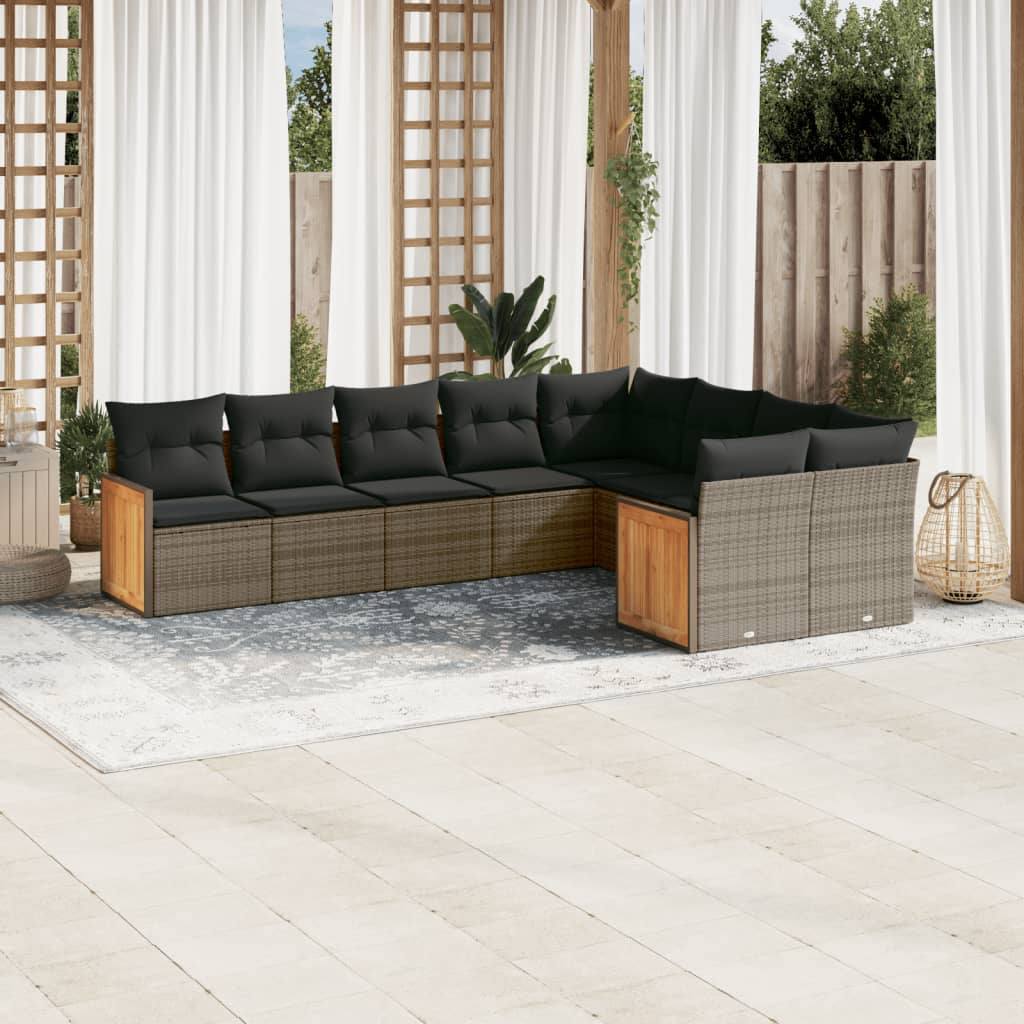 Soffgrupp För Trädgården Med Dynor 9 Delar Beige Konstrotting