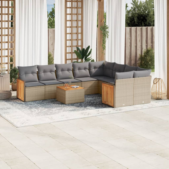 Soffgrupp För Trädgården Med Dynor 9 Delar Beige Konstrotting