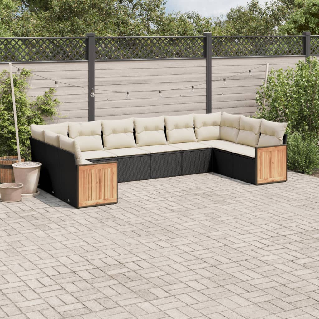 Loungegrupp 10 Delar Med Svarta Dynor Konstrotting
