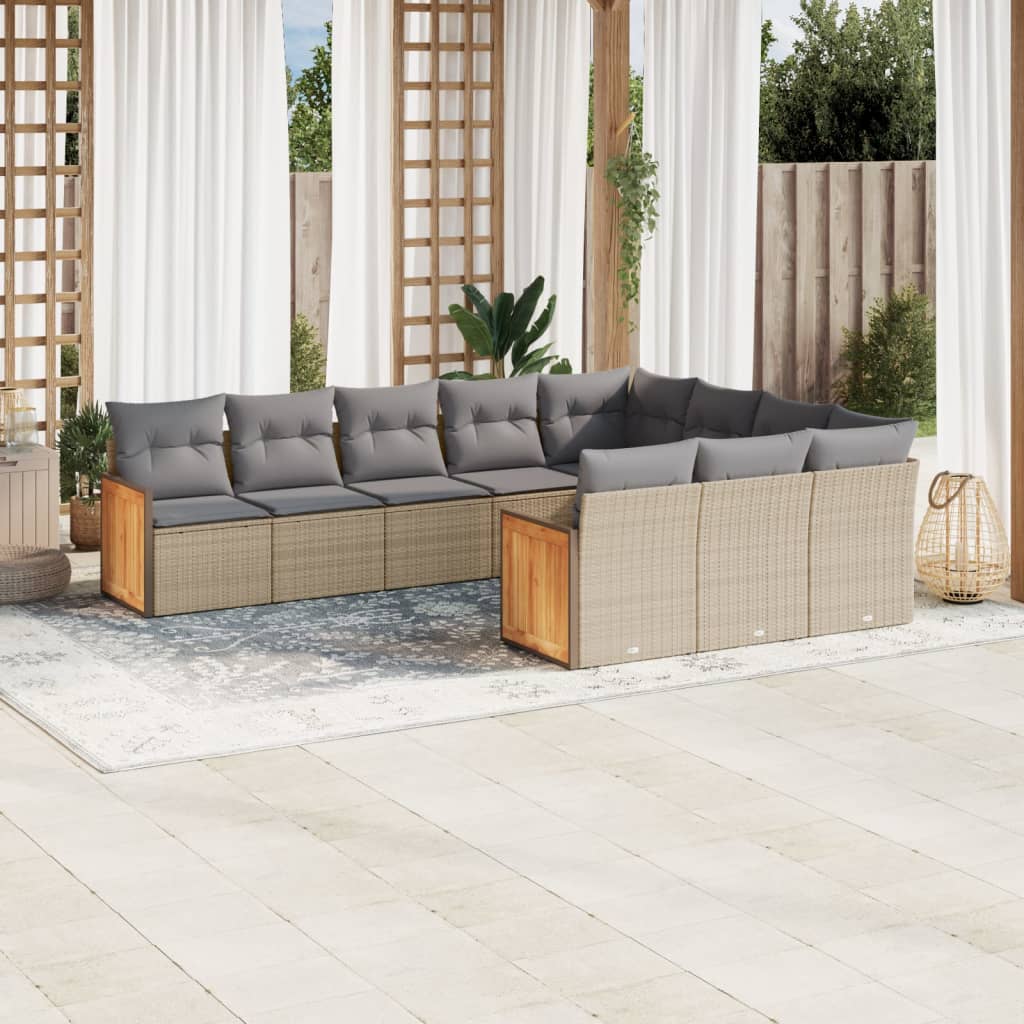 Loungegrupp För Trädgården M. Dynor 11 Delar Beige Konstrotting