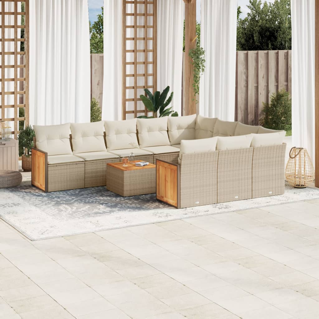 Loungegrupp För Trädgården M. Dynor 11 Delar Beige Konstrotting