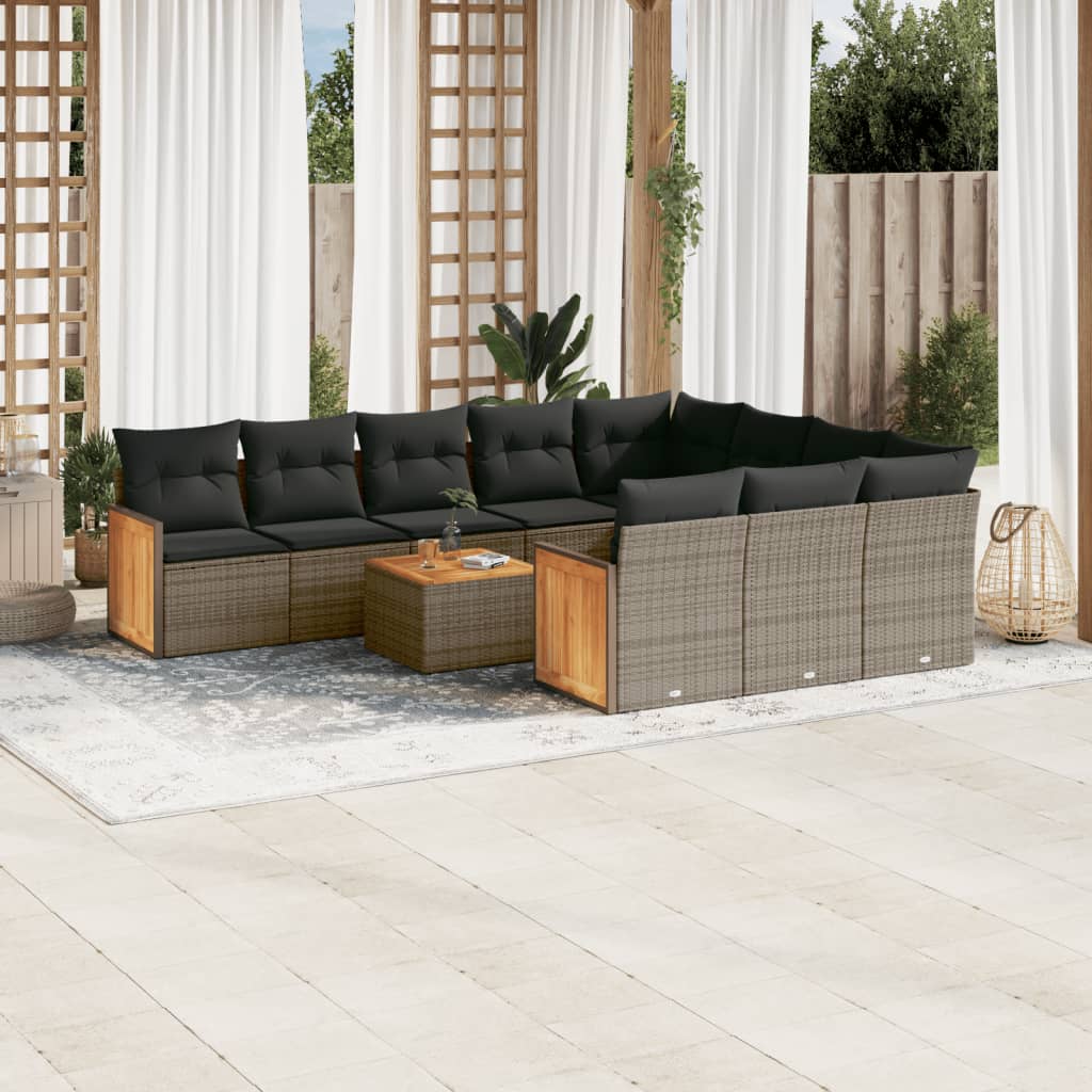Loungegrupp För Trädgården M. Dynor 11 Delar Beige Konstrotting