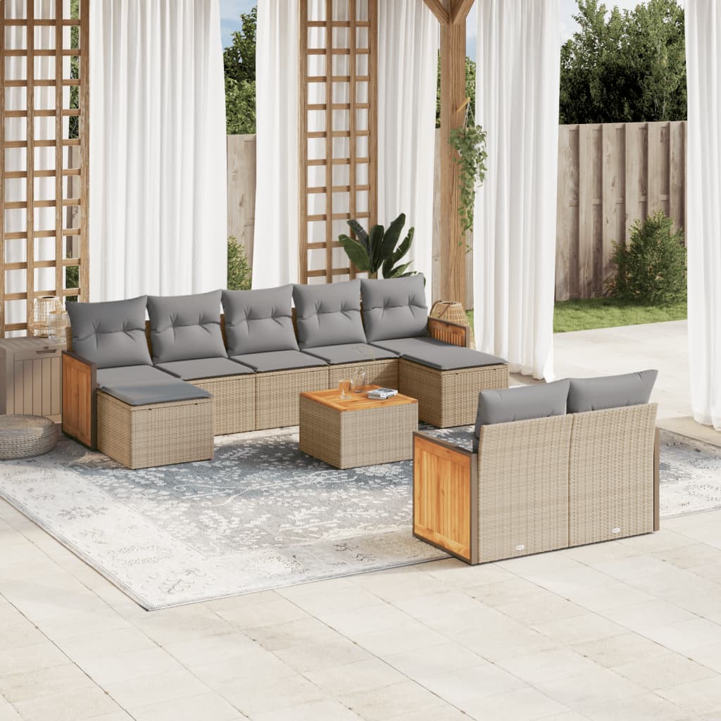 Soffgrupp För Trädgården Med Dynor 9 Delar Beige Konstrotting