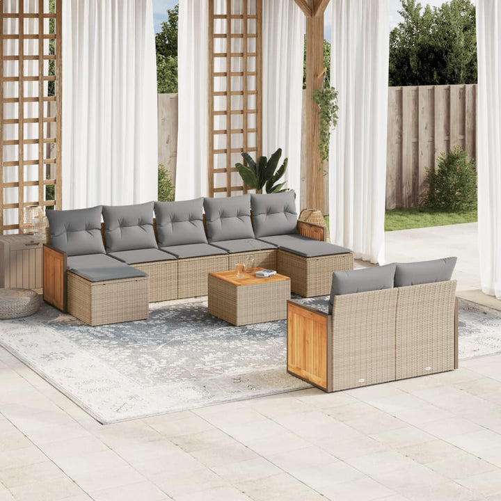 Soffgrupp För Trädgården Med Dynor 9 Delar Beige Konstrotting