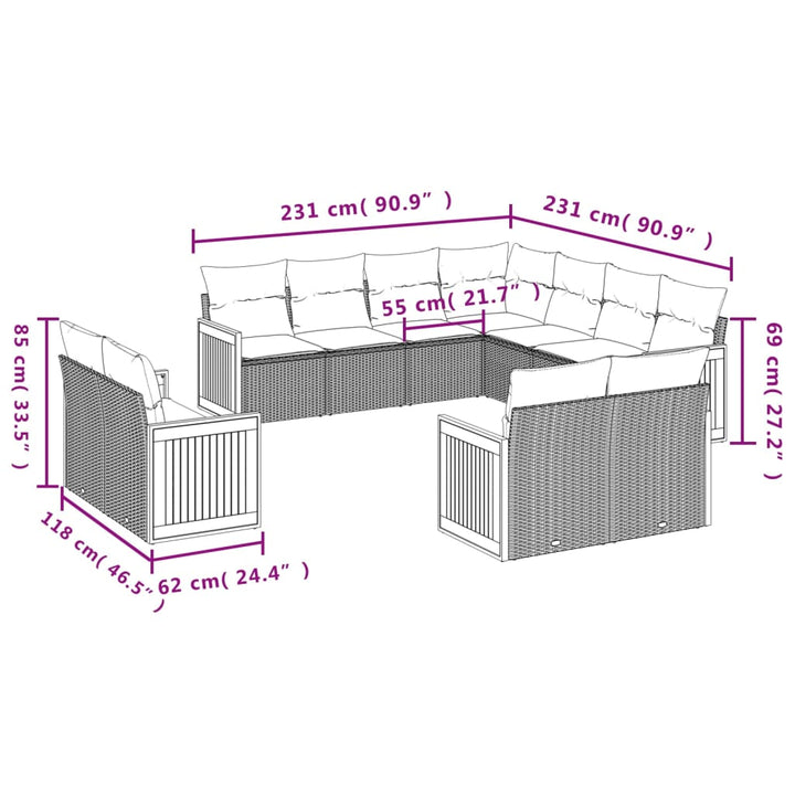 Loungegrupp För Trädgården M. Dynor 11 Delar Beige Konstrotting