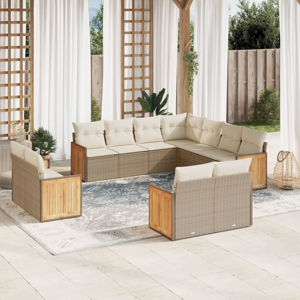 Loungegrupp För Trädgården M. Dynor 11 Delar Beige Konstrotting