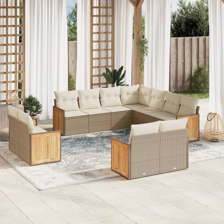 Loungegrupp För Trädgården M. Dynor 11 Delar Beige Konstrotting