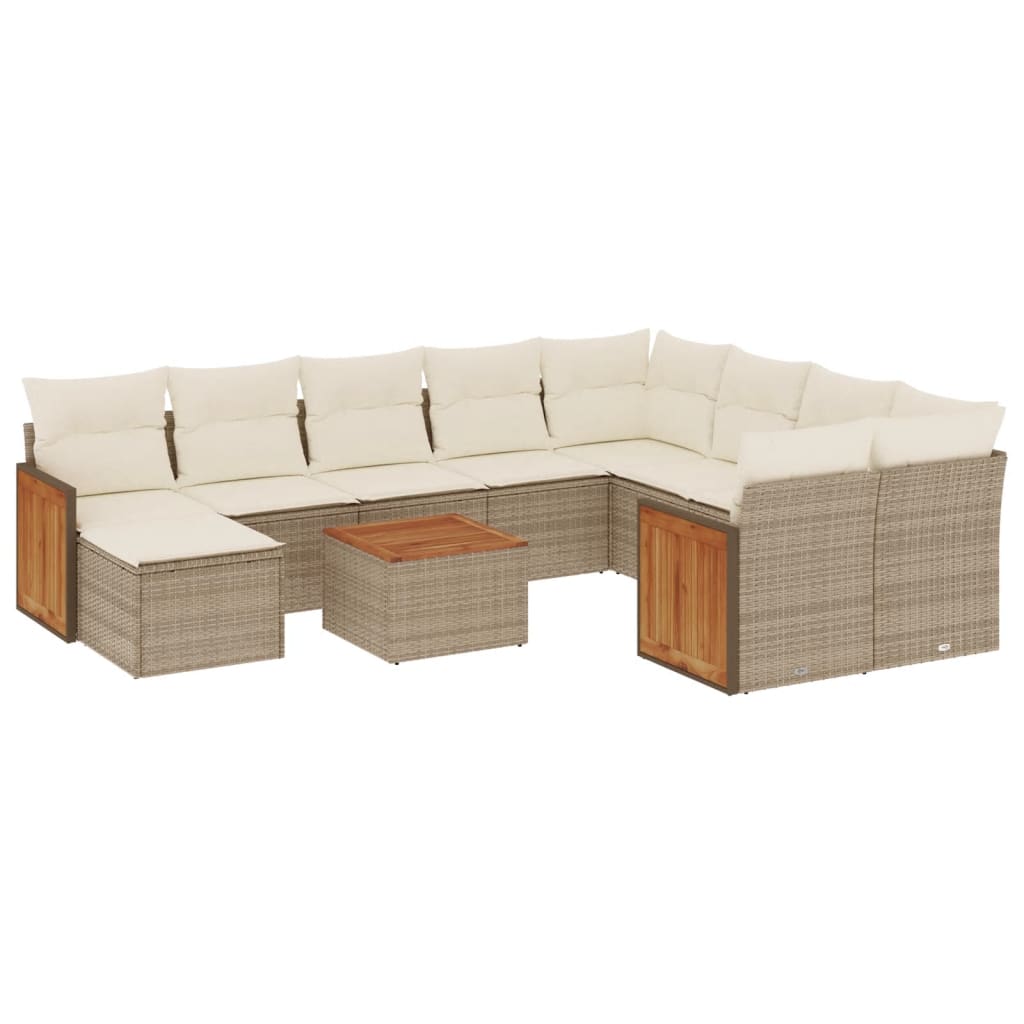 Loungegrupp För Trädgården M. Dynor 11 Delar Beige Konstrotting