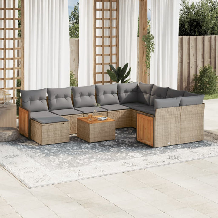 Loungegrupp För Trädgården M. Dynor 11 Delar Beige Konstrotting