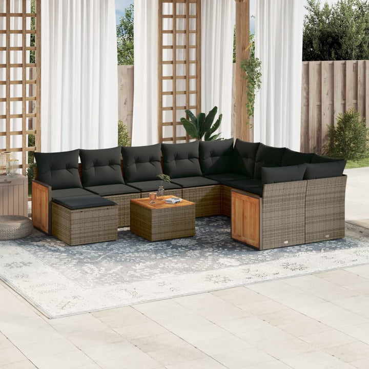 Loungegrupp För Trädgården M. Dynor 11 Delar Beige Konstrotting