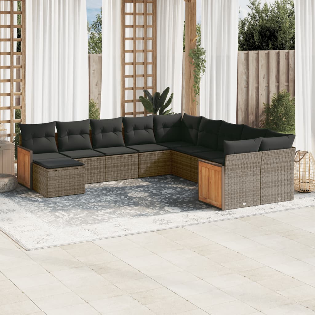 Loungegrupp För Trädgården M. Dynor 11 Delar Beige Konstrotting