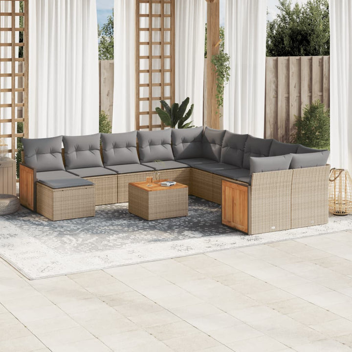 Loungegrupp För Trädgården M. Dynor 11 Delar Beige Konstrotting