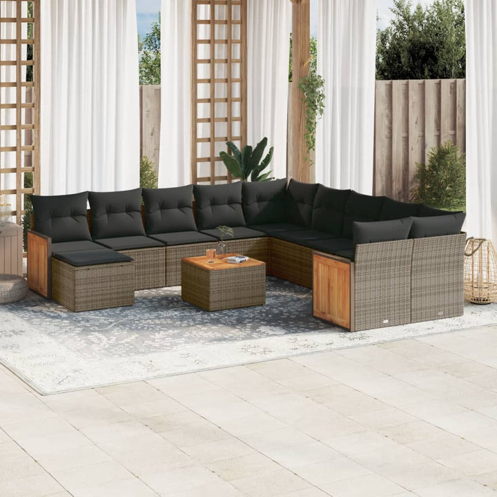 Loungegrupp För Trädgården M. Dynor 11 Delar Beige Konstrotting