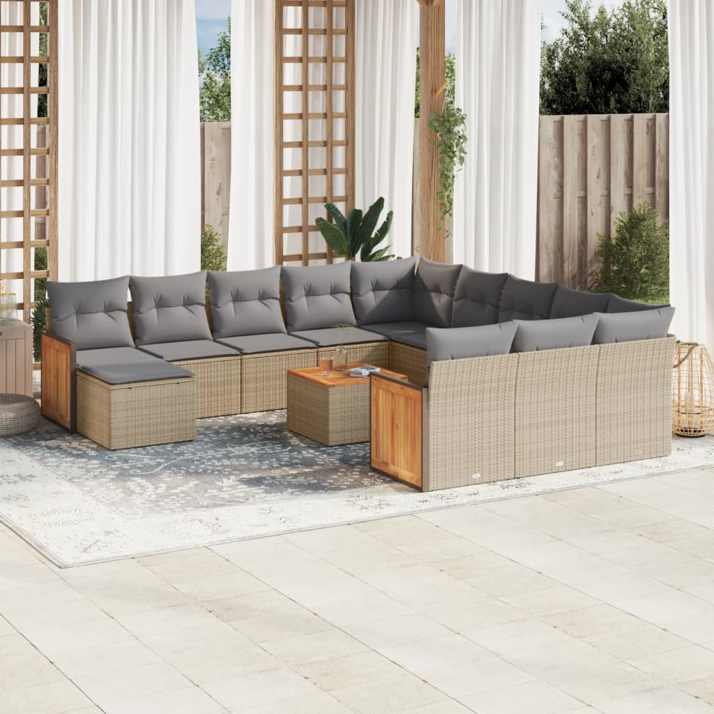Soffgrupp För Trädgården 12 Delar Med Dynor Beige Konstrotting