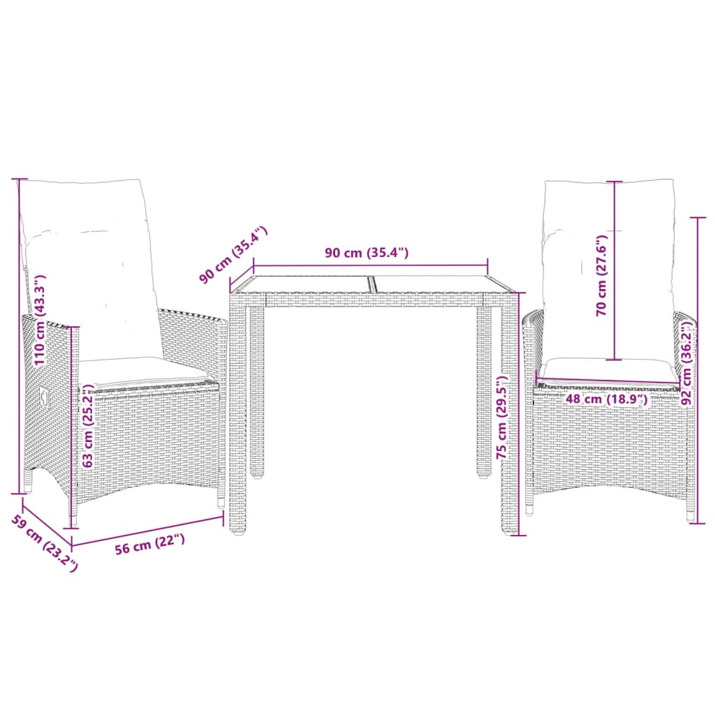 Bistrogrupp Med Dynor 3 Delar Beige Konstrotting