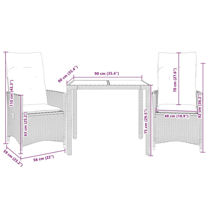 Bistrogrupp Med Dynor 3 Delar Beige Konstrotting