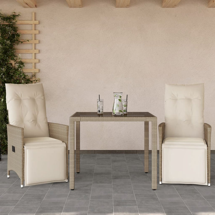 Caféset För Trädgården 3 Delar Med Dynor Beige Konstrotting