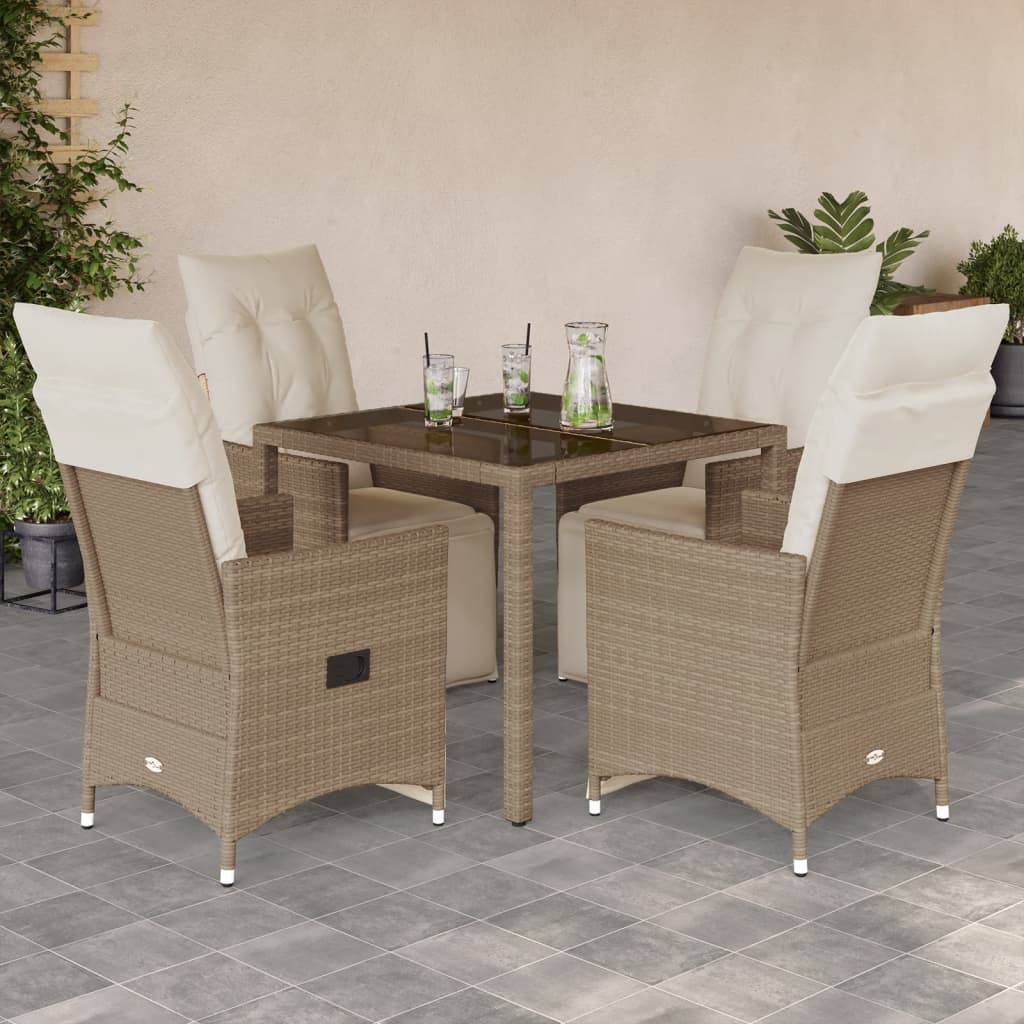 Caféset För Trädgården 3 Delar Med Dynor Beige Konstrotting