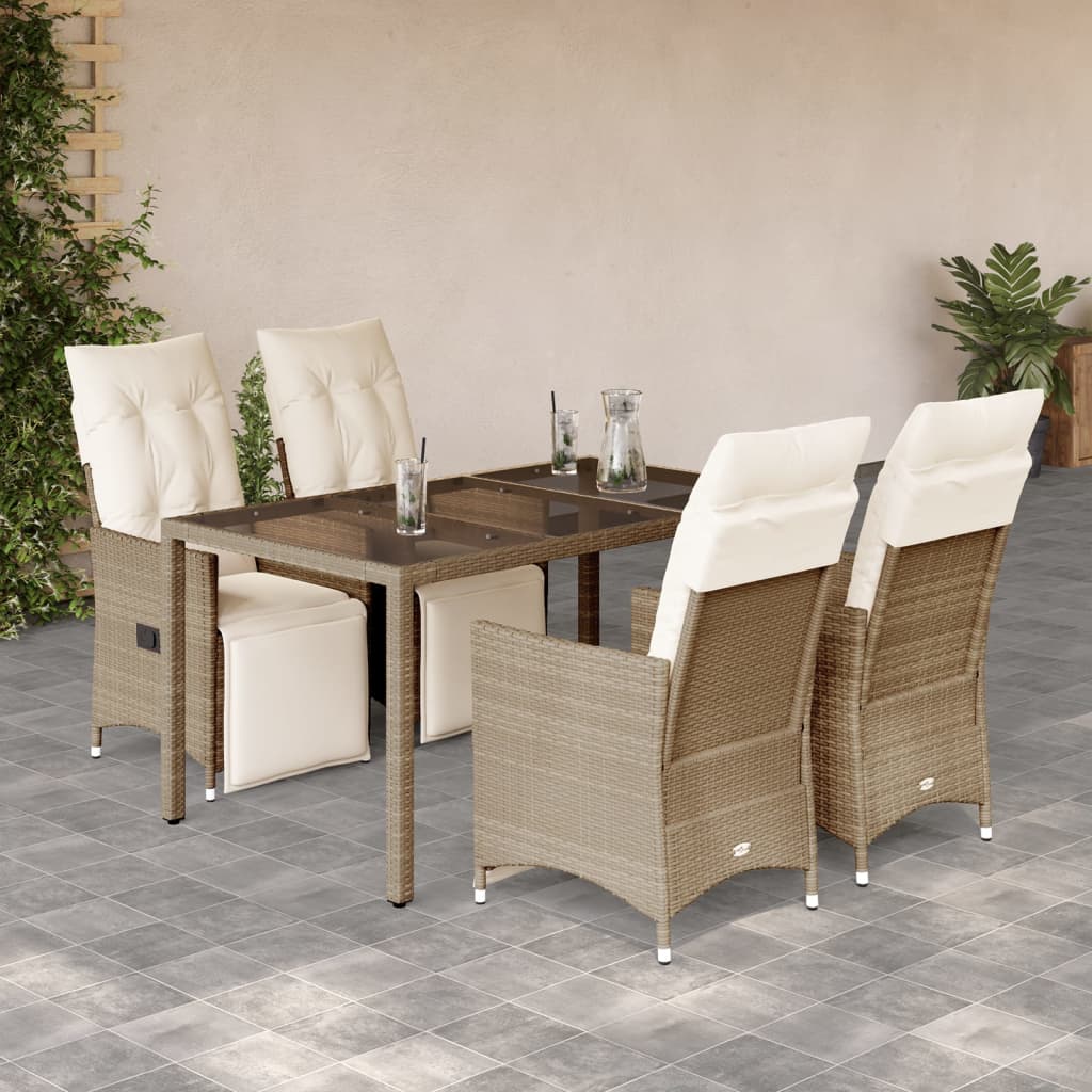 Caféset För Trädgården 3 Delar Med Dynor Beige Konstrotting