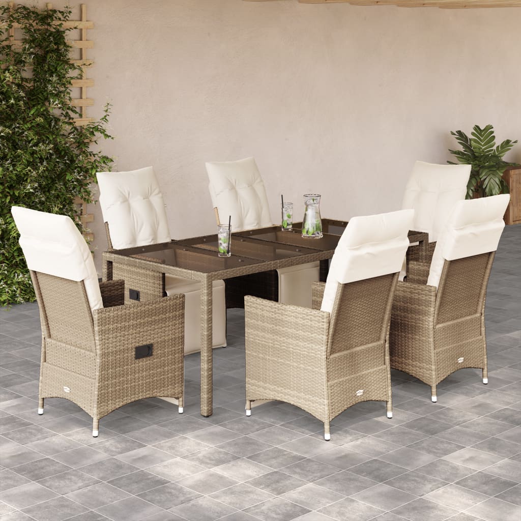 Caféset För Trädgården 3 Delar Med Dynor Beige Konstrotting
