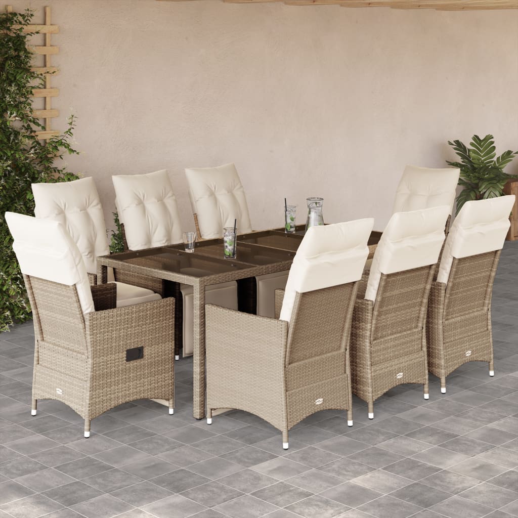 Caféset För Trädgården 3 Delar Med Dynor Beige Konstrotting