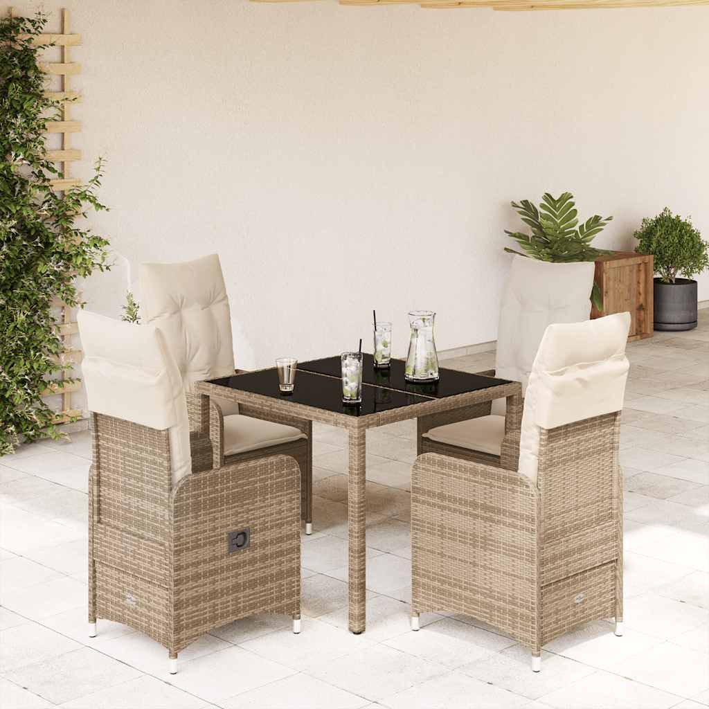 Caféset För Trädgården 5 Delar Med Dynor Beige Konstrotting