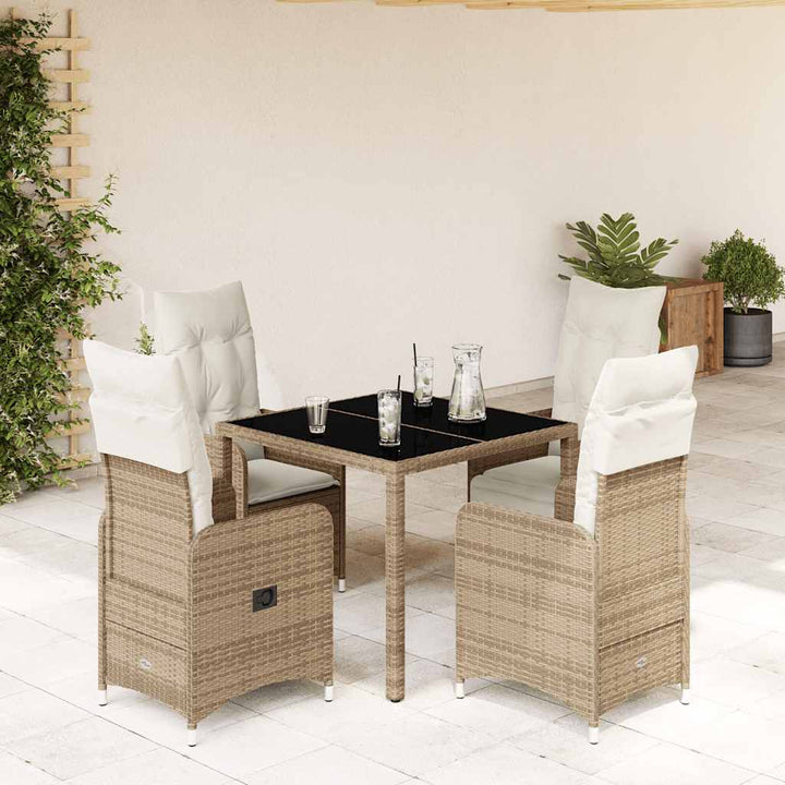 Caféset För Trädgården 5 Delar Med Dynor Beige Konstrotting