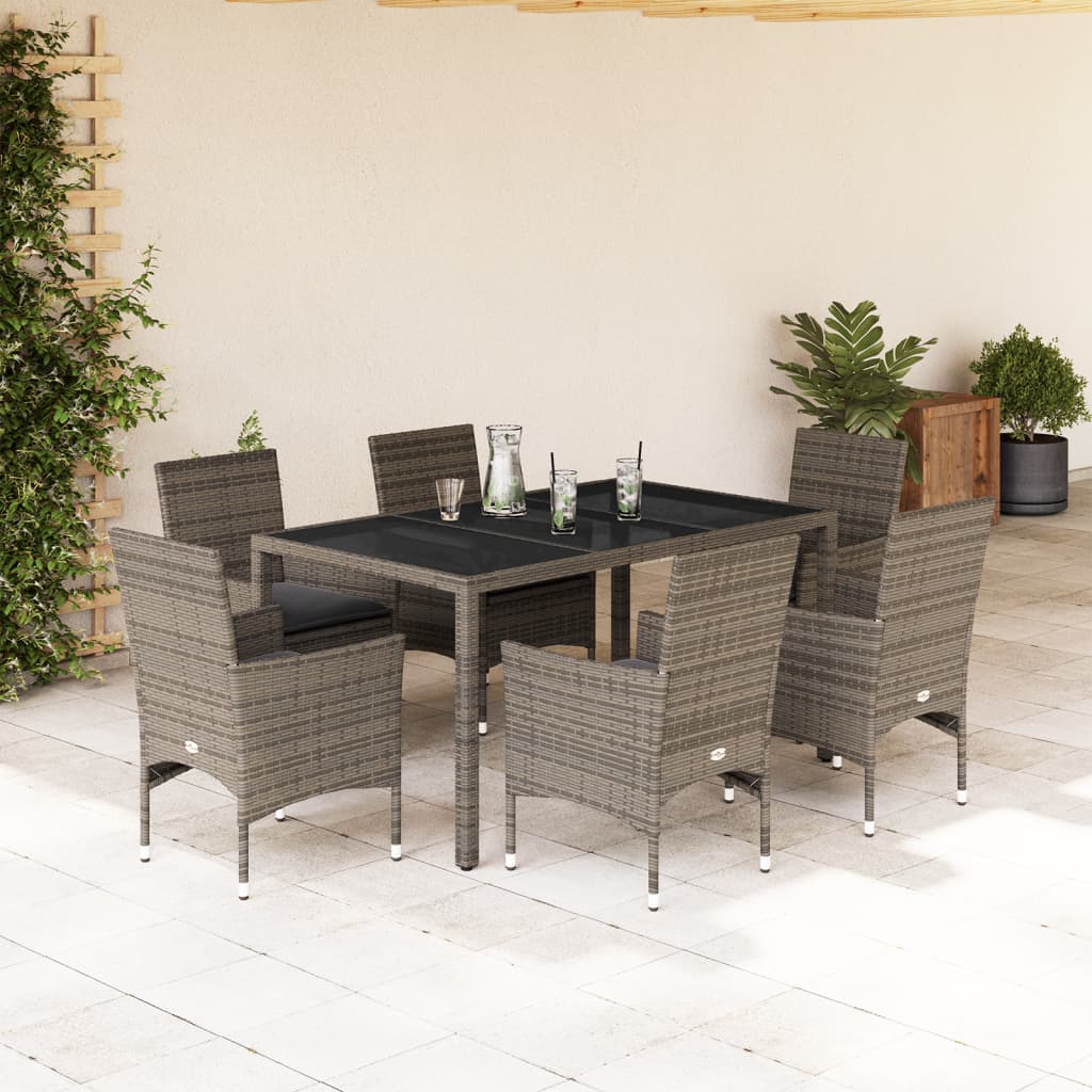 Matgrupp För Trädgården Med Dynor 7 Delar Konstrotting&amp;Glas