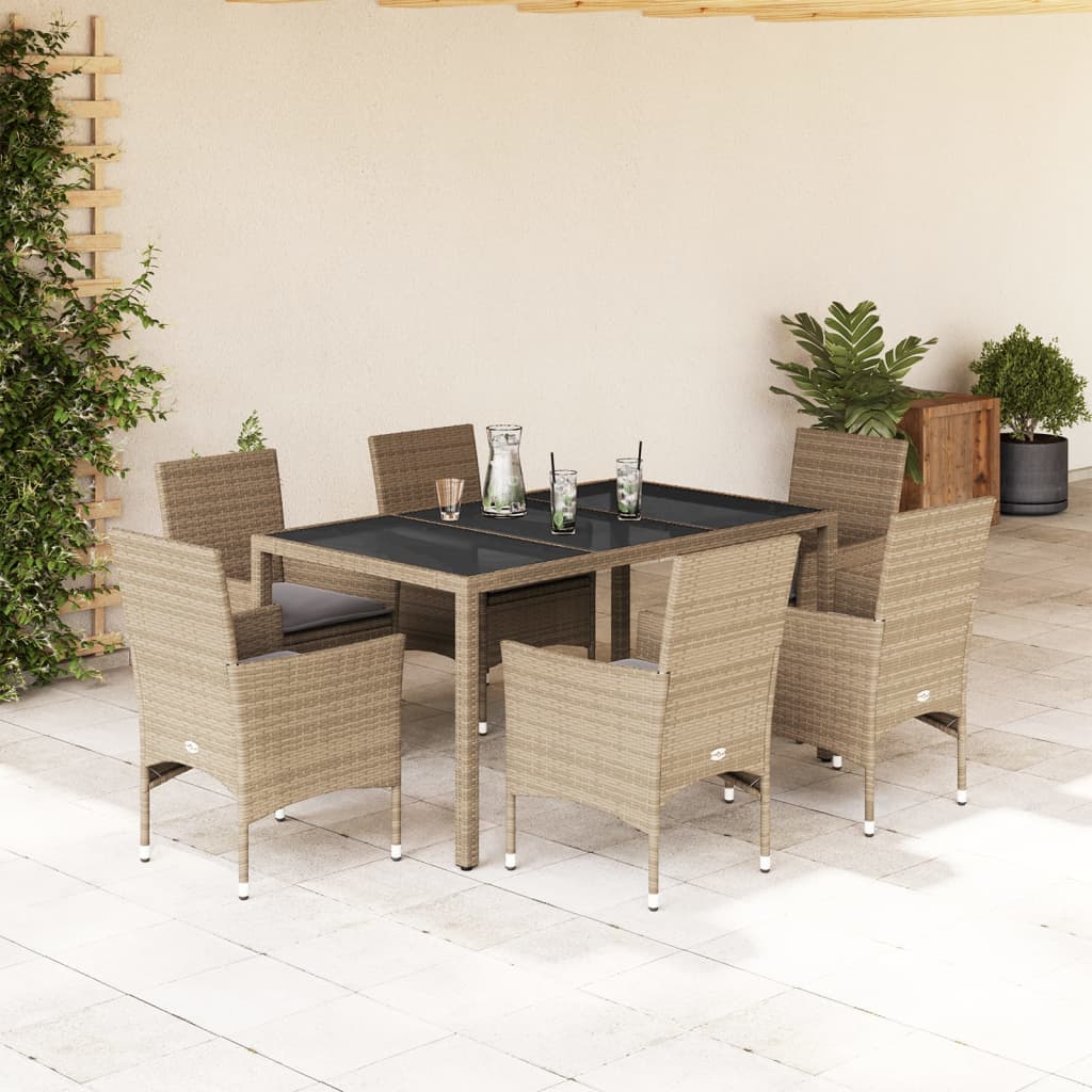 Matgrupp För Trädgården Med Dynor 7 Delar Konstrotting&amp;Glas