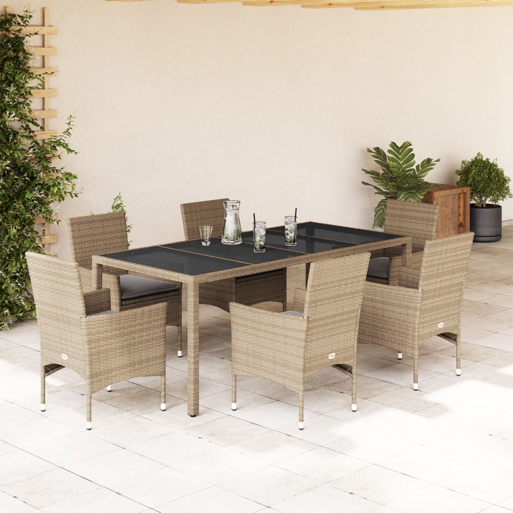 Matgrupp För Trädgården Med Dynor 7 Delar Konstrotting&amp;Glas