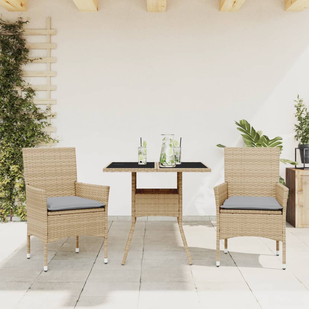 Matgrupp För Trädgård Med Dynor 3 Delar Beige Konstrotting&amp;Glas