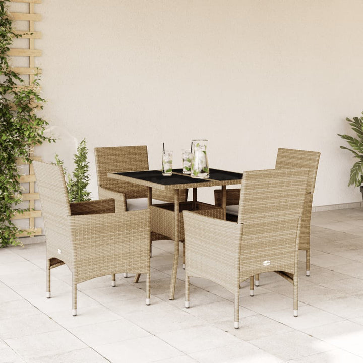 Matgrupp För Trädgård Med Dynor 3 Delar Beige Konstrotting&amp;Glas