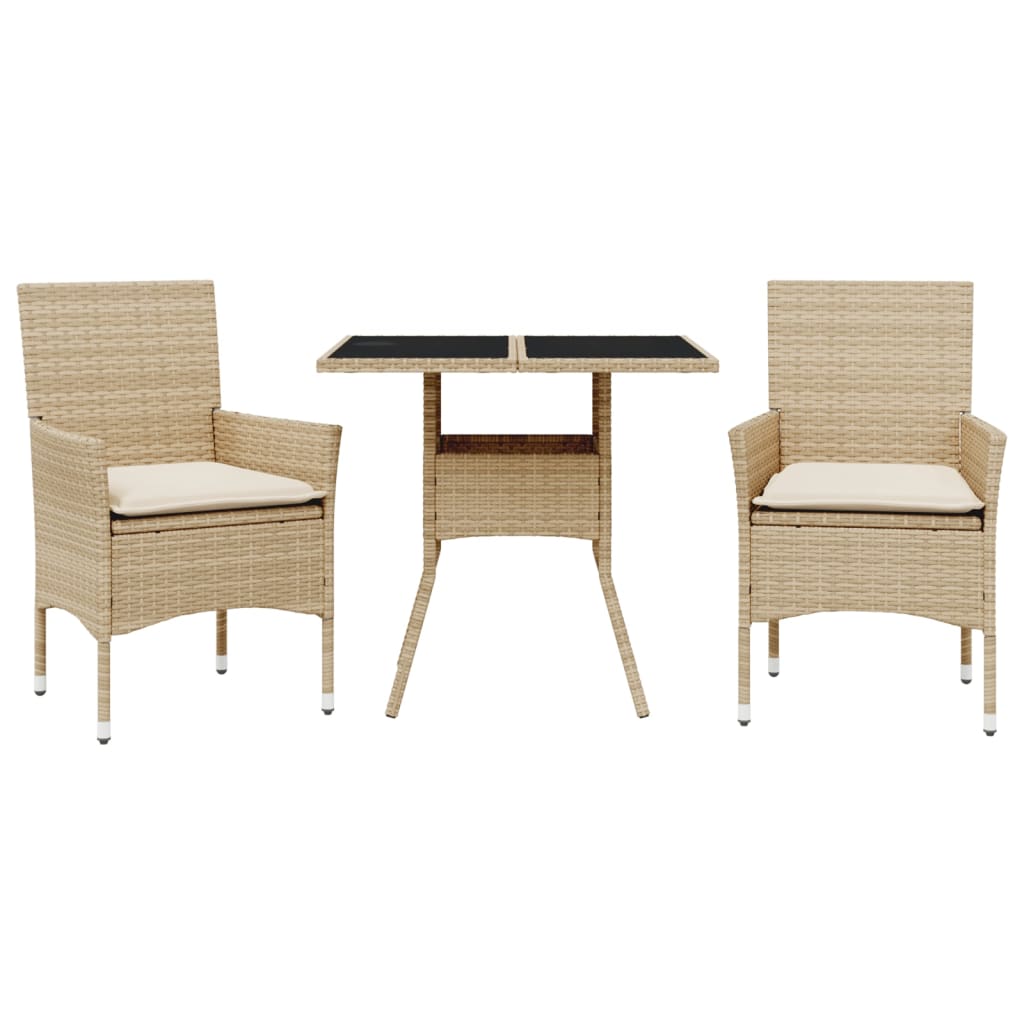 Matgrupp För Trädgård Med Dynor 3 Delar Beige Konstrotting&amp;Glas