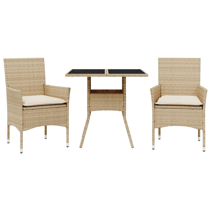 Matgrupp För Trädgård Med Dynor 3 Delar Beige Konstrotting&amp;Glas
