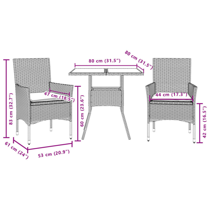 Matgrupp För Trädgård Med Dynor 3 Delar Beige Konstrotting&amp;Glas