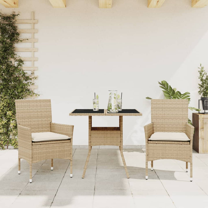 Matgrupp För Trädgård Med Dynor 3 Delar Beige Konstrotting&amp;Glas