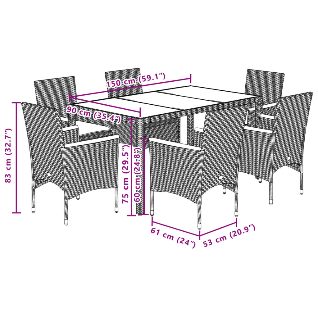 Matgrupp För Trädgården Med Dynor 7 Delar Konstrotting&amp;Glas
