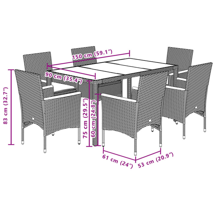 Matgrupp För Trädgården Med Dynor 7 Delar Konstrotting&amp;Glas