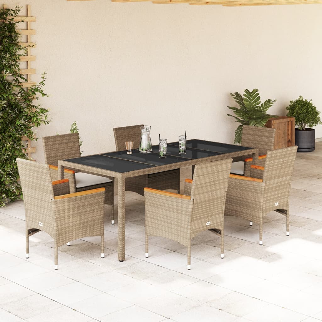 Matgrupp För Trädgården Med Dynor 7 Delar Konstrotting&amp;Glas