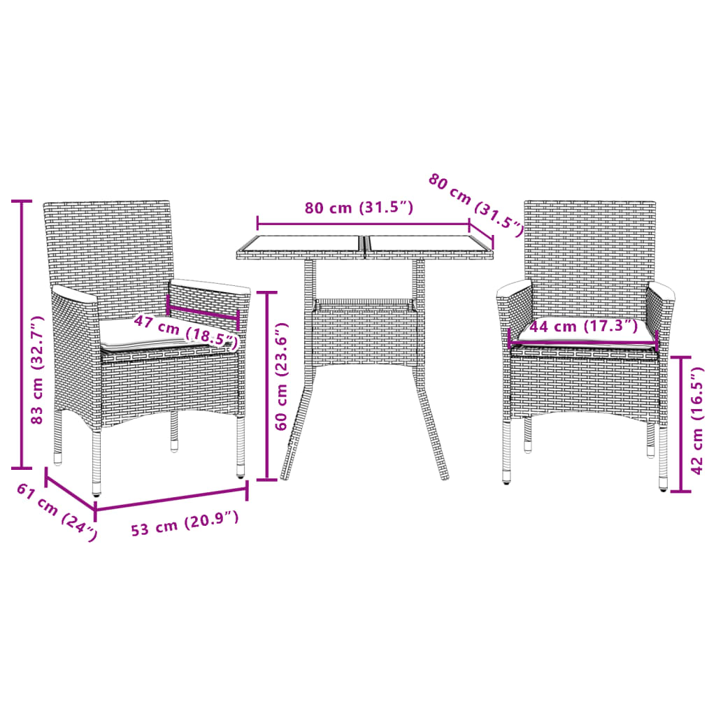 Matgrupp För Trädgården Med Dynor 3 Delar Konstrotting&amp;Glas