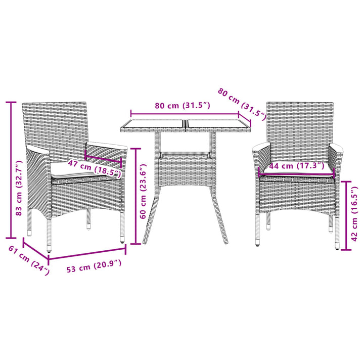 Matgrupp För Trädgården Med Dynor 3 Delar Konstrotting&amp;Glas