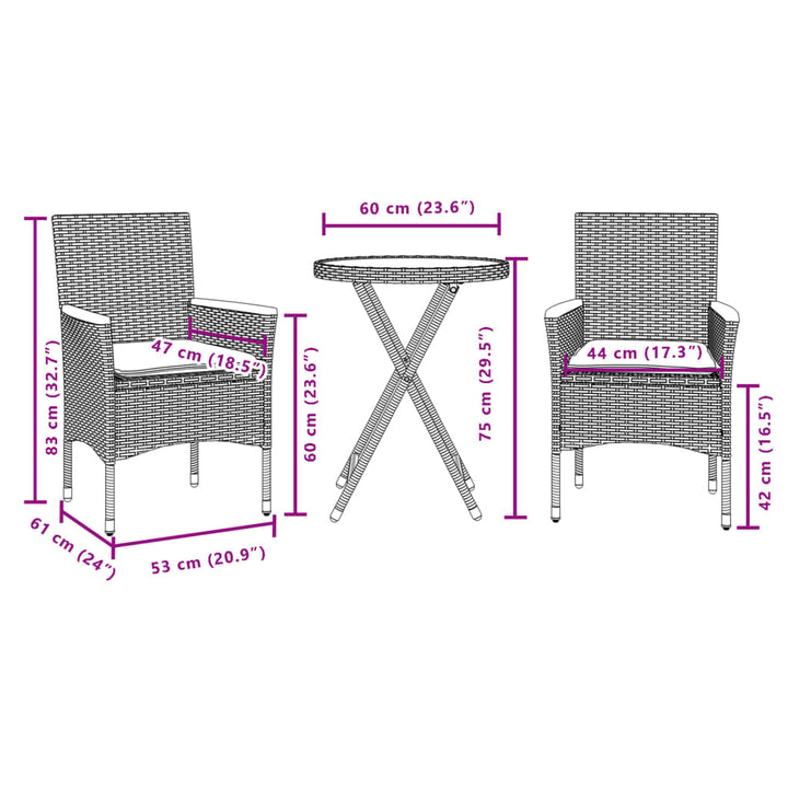 Bistrogrupp Med Dynor 3 Delar Konstrotting Och Glas