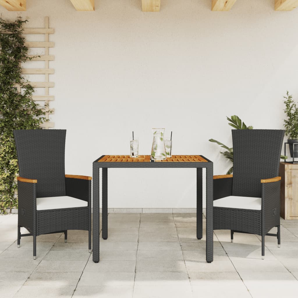Matgrupp För Trädgården Med Dynor 7 Delar Svart Konstrotting