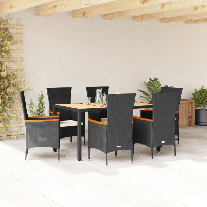 Matgrupp För Trädgården Med Dynor 7 Delar Svart Konstrotting