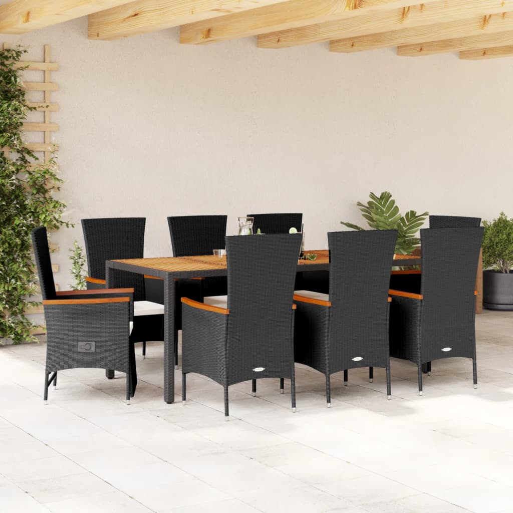 Matgrupp För Trädgården Med Dynor 7 Delar Svart Konstrotting