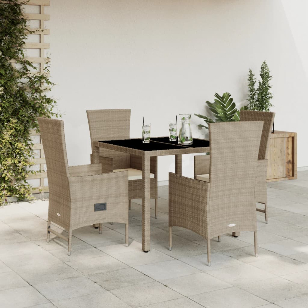 Matgrupp För Trädgården Med Dynor 5 Delar Beige Konstrotting
