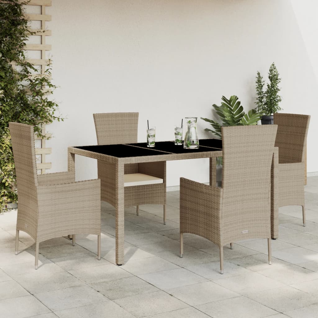Matgrupp För Trädgården Med Dynor 5 Delar Beige Konstrotting