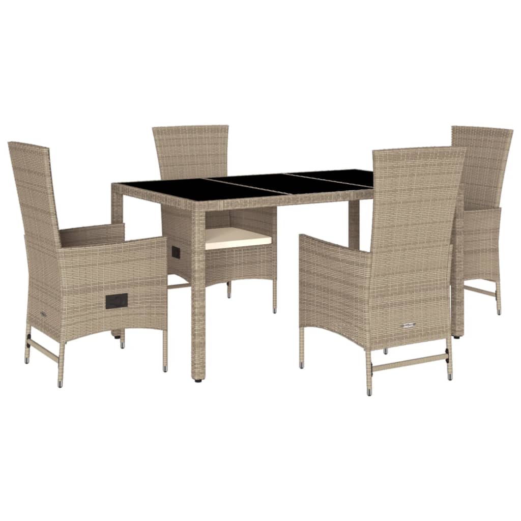 Matgrupp För Trädgården Med Dynor 5 Delar Beige Konstrotting